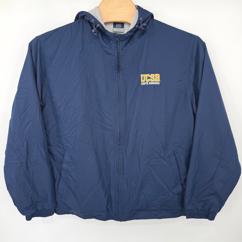 UCSB Santa Barbara MV Sport Windbreaker Men XL Navy Blue Full Zip Hooded Jacket